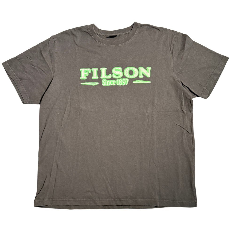 Filson Mens XXL Graphic T-Shirt Charcoal Black Neon Green Made in USA Cotton Tee